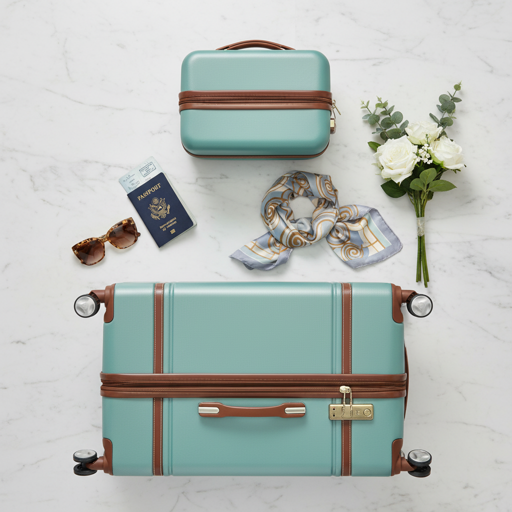 Mint Green Luggage - Flat Lay