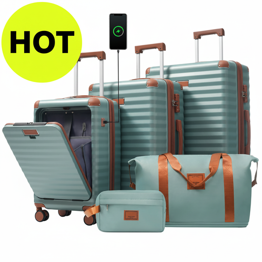 5-Piece Antique Blue Green - HOT Neon Yellow