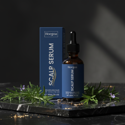 Hoegoa Scalp Serum black marble with gold leaf and dramatic lighting