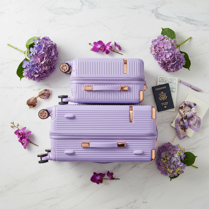 Purple Luggage Set - Marble Flat Lay