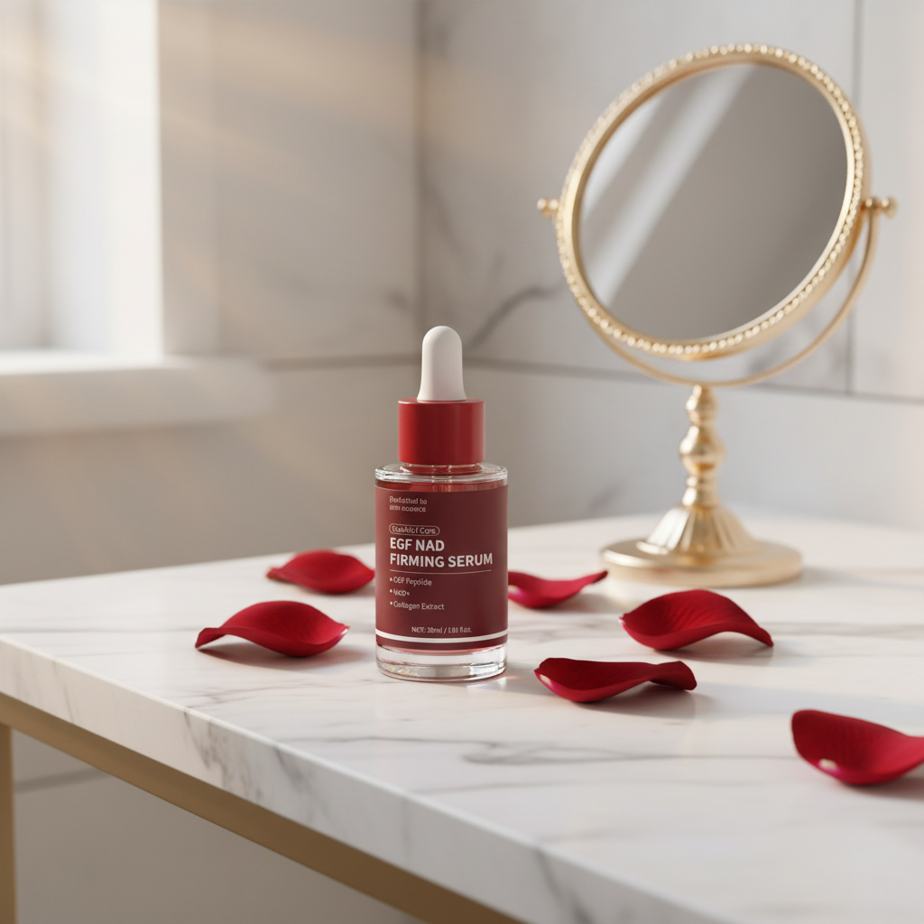 Youthful Care EGF NAD Serum — vanity with rose petals