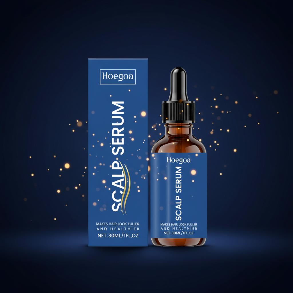 Hoegoa Scalp Serum midnight navy with golden bokeh particles