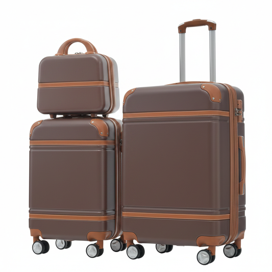 3-Piece Brown Vintage Hardshell Luggage Set with Cosmetic Case