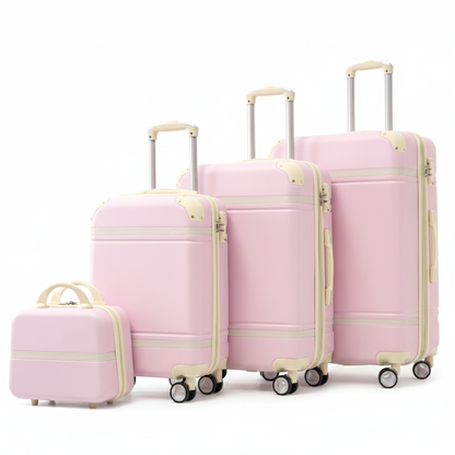 4-piece light pink hardshell ABS luggage set on white background