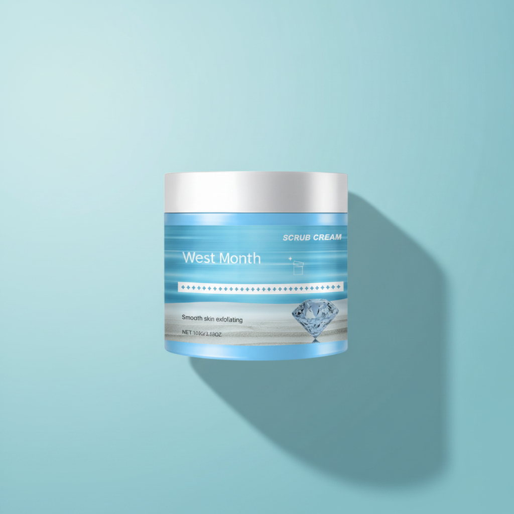 West Month Scrub Cream — aqua blue gradient campaign