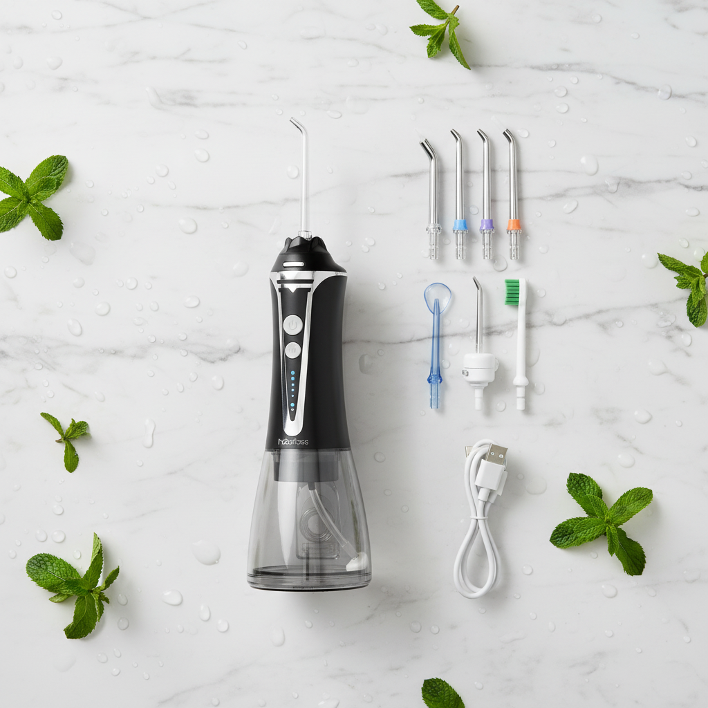 Water Flosser - Marble Flat Lay