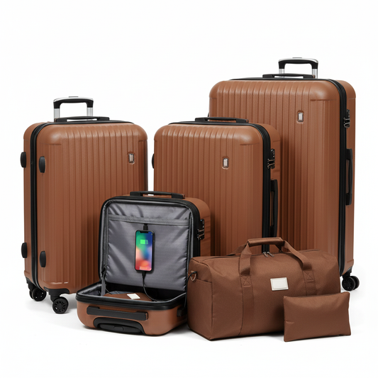 5-Piece Brown Hardside Luggage Set with Half-Opening