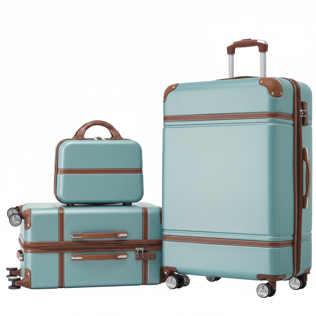 3-Piece Mint Green Vintage Hardshell Luggage Set with Cosmetic Case