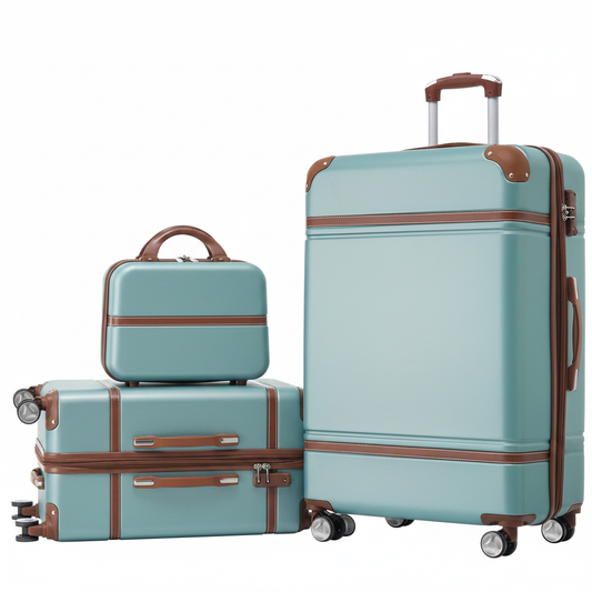 3-Piece Mint Green Vintage Hardshell Luggage Set with Cosmetic Case