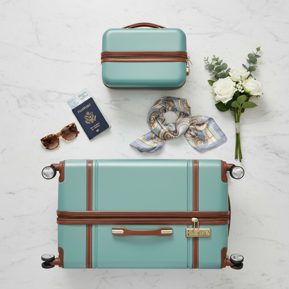 Mint Green Luggage - Flat Lay