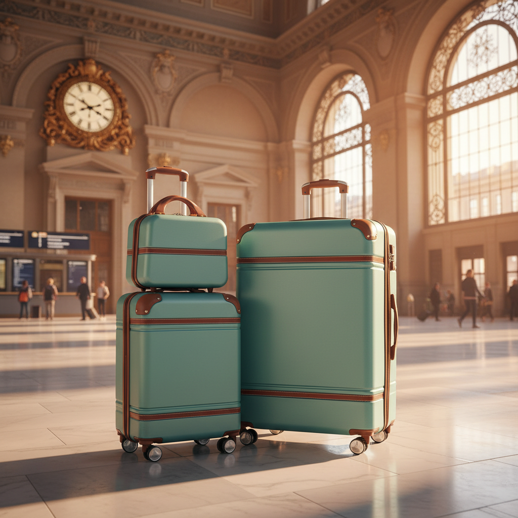 Mint Green Luggage - Train Station