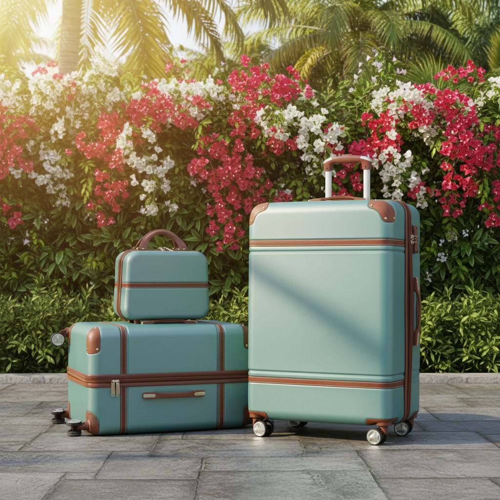 Mint Green Luggage - Tropical Garden