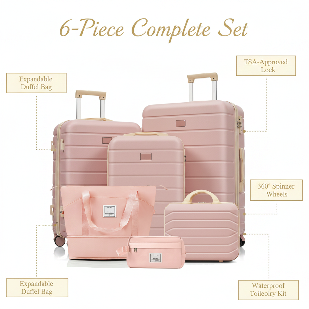 Pink Ribbed Luggage - Infographic
